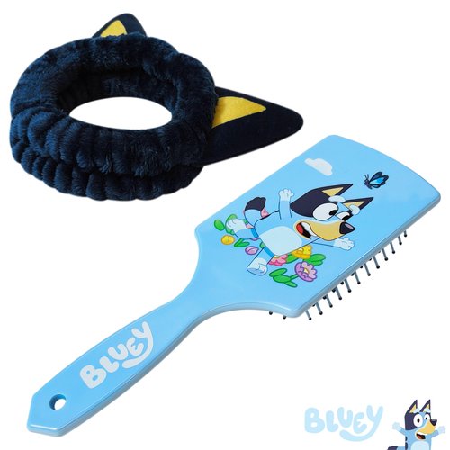 LUV HER Licenced Bluey Kids Hair Brush & Spa Headband Set for Girls - Features Bluey - Fun Grooming Kit for Detangling, Styling & Skincare - Soft & Stretchy One Size, Ages 3+