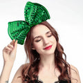 Bubbmi Huge Hair Bow Headband with Sequins, Mardi Gras Green Oversized Bow Hairband, St. Patrick's Carnival Party Festival Costume Bow Hairband for Women Girls