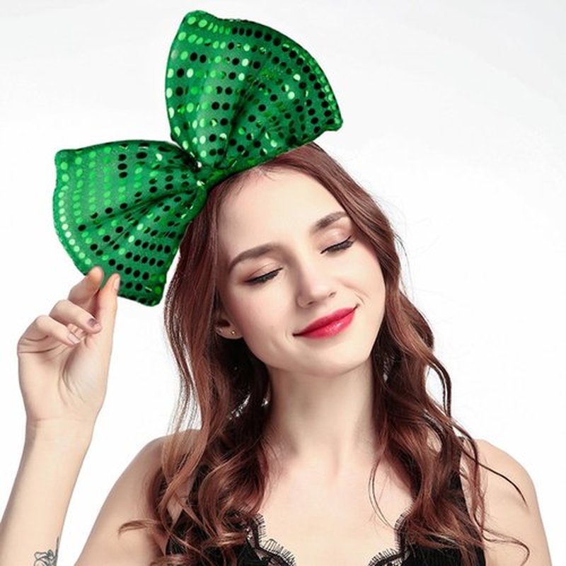 Bubbmi Huge Hair Bow Headband with Sequins, Mardi Gras Green Oversized Bow Hairband, St. Patrick's Carnival Party Festival Costume Bow Hairband for Women Girls