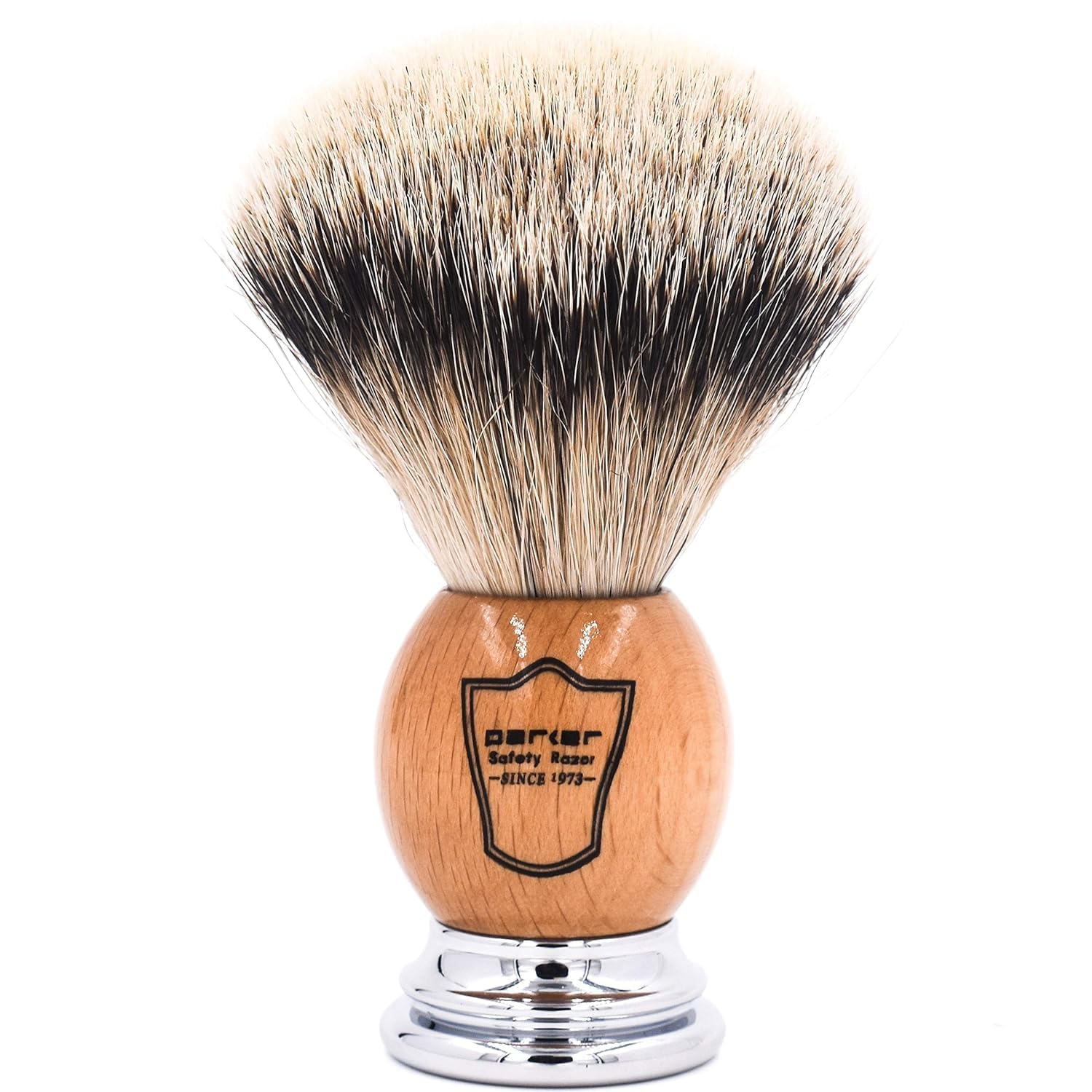 Parker 100% Silvertip Badger Shaving Brush – Olivewood Handle, Long‑Loft 22 mm Knot with Resin Stand – Super Soft Bristles for a Rich Lather for all Skin Types