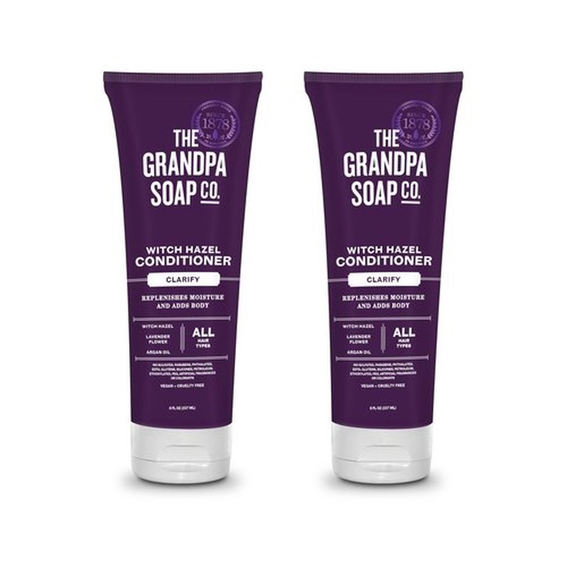 The Grandpa Soap Company Clarifying Witch Hazel Conditioner - Relieves Scalp Conditions and Protects Against Buildup, With Lavender Flower, Sulfates and Parabens Free, 8 Fl Oz, 2 Pack