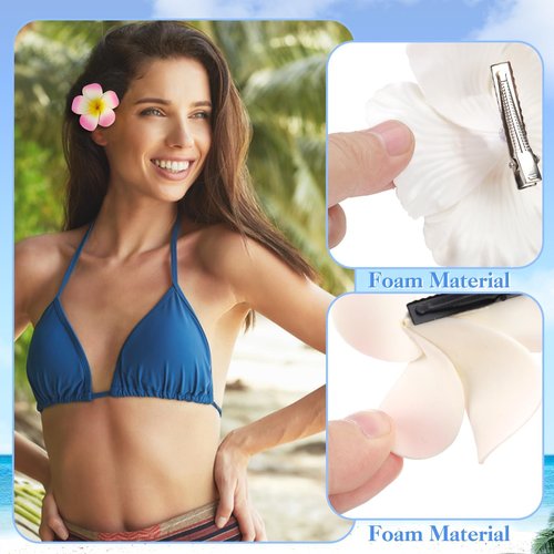 10 Pcs Hawaiian Flower Hair Clips for Women, 3.75” and 2.75” Plumeria Hair Clips Artificial Flower Hair Accessories for Vacation Beach Seaside