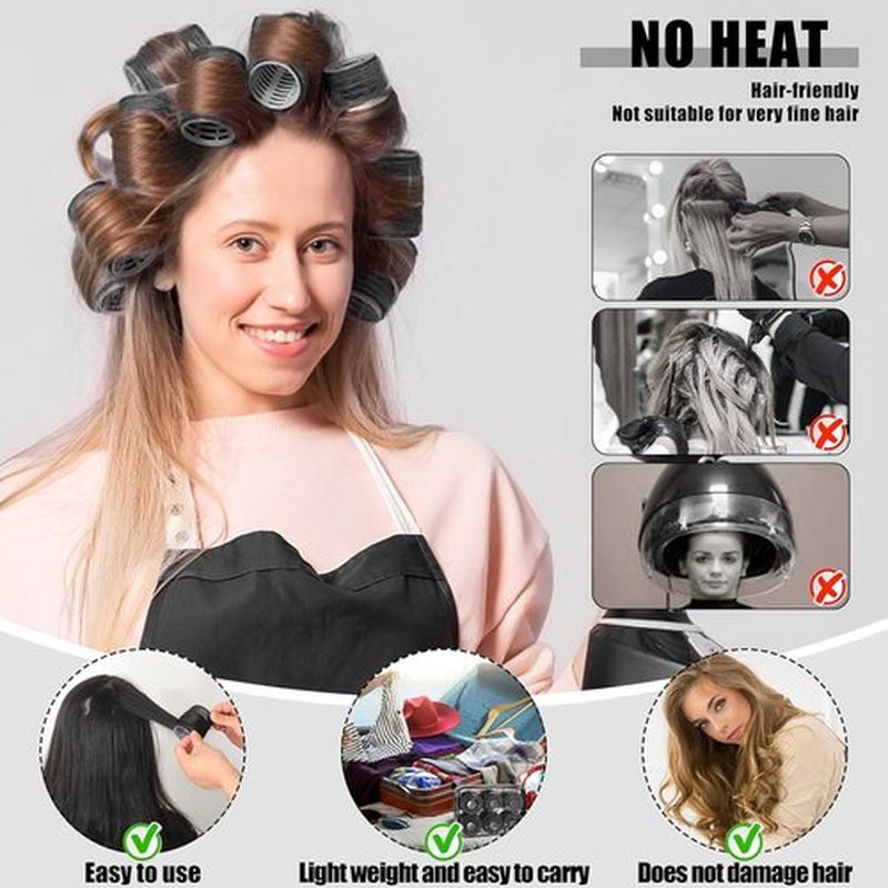 Skiennix Self-Grip Hair Rollers Set - 50 Jumbo Curlers for All Hair Types | Includes Clips, Black