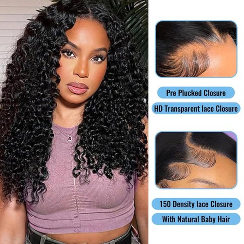 Burmese Curly 2x6 HD Lace Closure Pre Plucked Curly Closure HD Lace with Baby Hair HD Lace Closure Human Hair Free Part Natural Color Black 14 Inch
