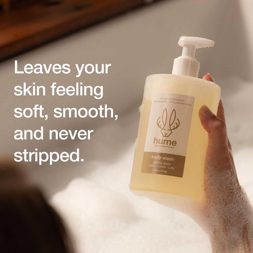 HUME SUPERNATURAL Ultra Nourishing Body Wash, Vanilla Daze, 16 fl oz - Cleanse, nourish and replenish skin with Niacinamide, Hyaluronic Acid, and Prebiotics. Free from Sulfates, Parabens, Phthalates