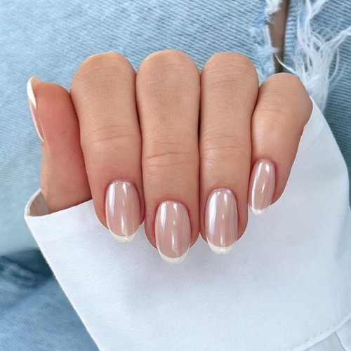 Skiennix Press on Nails,White French Tip Short Round Reusable Stick on Nails, 30 Soft Gel Fake Nails Kit in 15 Sizes for Women,Wedding Gift Be Elegant Classic French