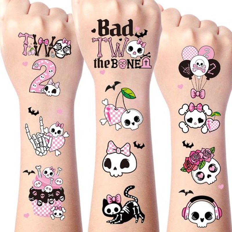 Bad Two the Bone Temporary Tattoos - Yoyuspy 200+ Pink Bad Two the Bone Party Decorations Favors Supplies Girl 2nd Birthday Decorations for Girls Cute Pink Skull Tattoo Stickers Gifts Prizes Rewards
