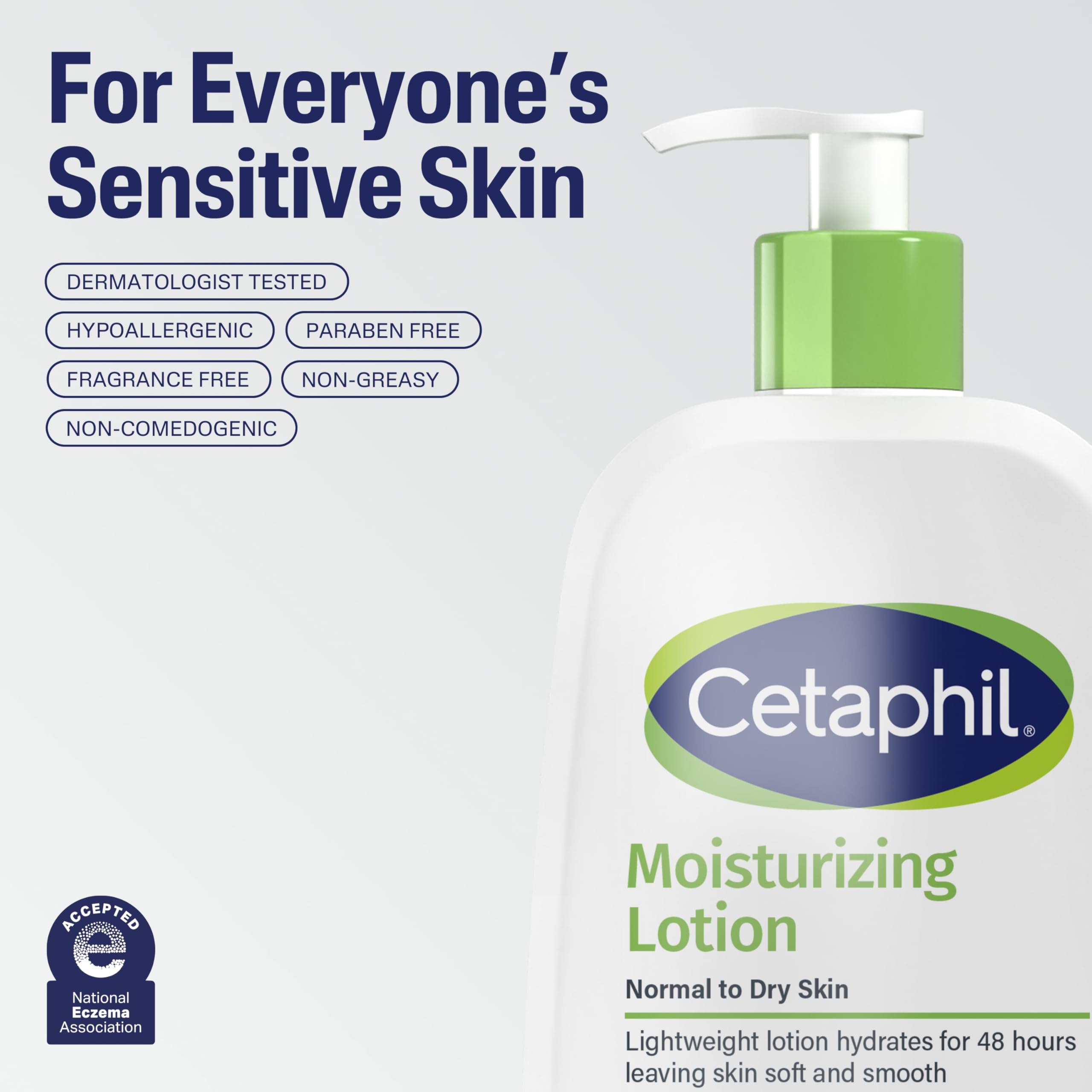Cetaphil Face & Body Moisturizer, Hydrating Moisturizing Lotion for All Skin Types, Suitable for Sensitive Skin, NEW 16 oz Pack of 2, Fragrance Free, Hypoallergenic, Non-Comedogenic