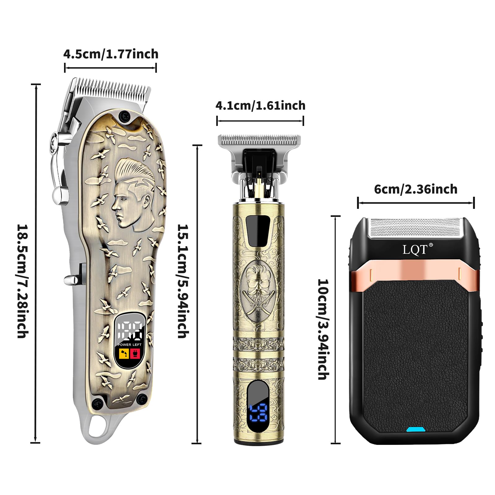 LQT Professional Barber Kit for Men, Cordless Hair Clipper, Trimmer & Shaver Set with LED Display, USB-C Rechargeable Battery,Low Noise,Grooming Gift for Husband, Father, Boyfriend (Bronze)