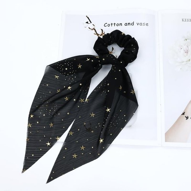 Lawie 10 Pack Solid Star Silky Satin Chiffon Hair Ties with Long Tail Ribbon Hair Bow Scarf Hair Scrunchies Ribbons Ponytail Holders Scarves Headbands Scrunchy Hair Bands Accessories for Women Girls