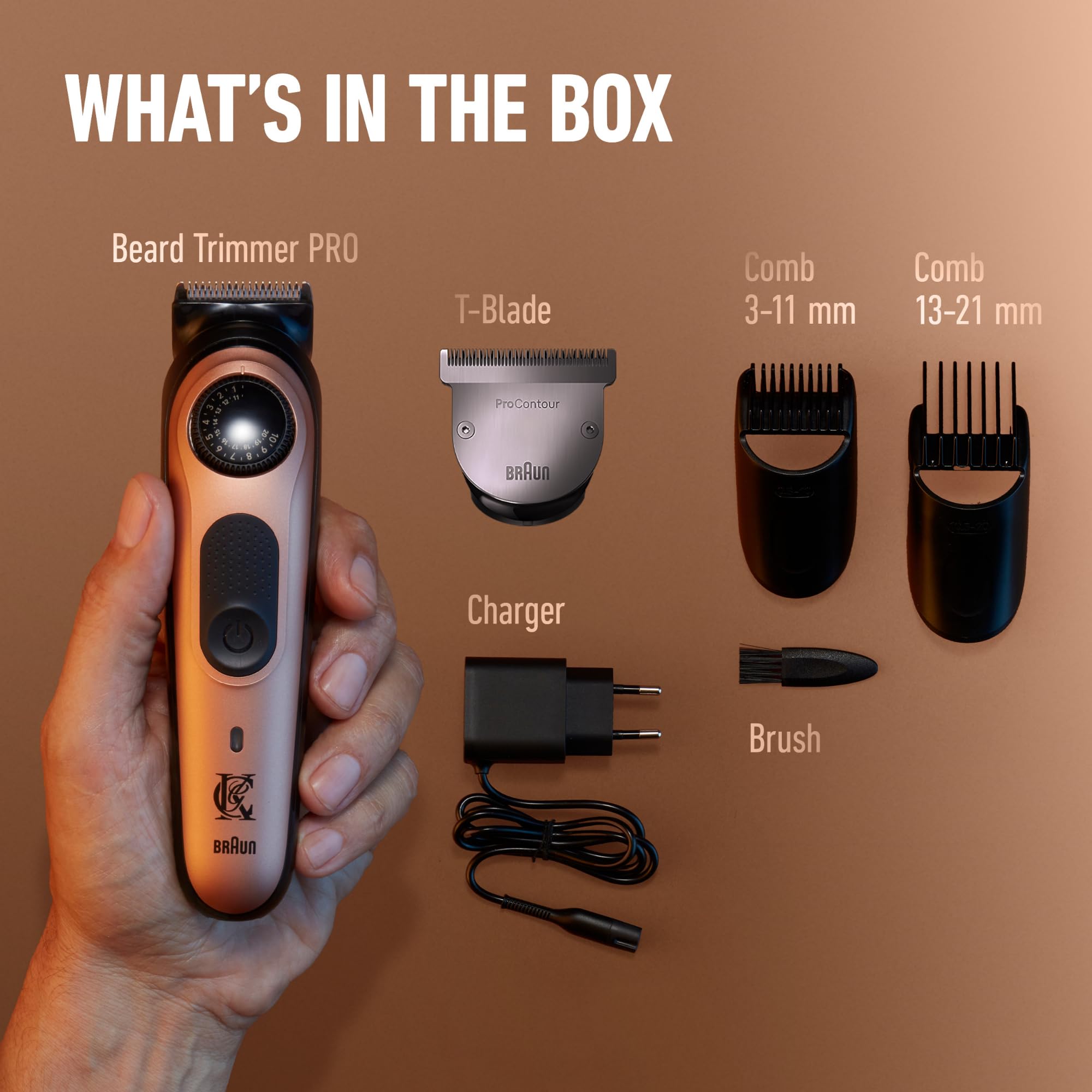 Gillette King C Beard Trimmer PRO with 40 Beard Length Settings in Precise 0.5mm Steps, Cordless Design & 1 Trimmer, 1 Brush, 2 Combs, 1 Charger and 1 T-Blade (Pack of 3)