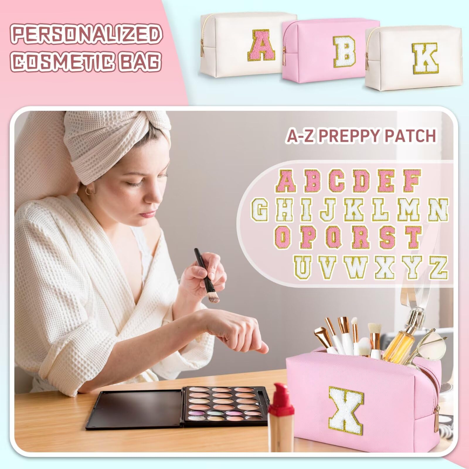 TOPEAST Cosmetic Travel Bags for Women, Preppy Small Makeup Bag, PU Leather Waterproof Toiletry Bag, Unique Friendship Gifts for Friends Coworker, Cute Stuff for Girls (Pink R)
