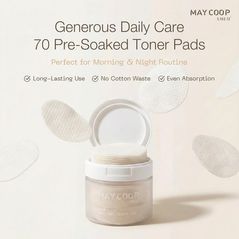 MAY COOP Raw Moisture Toner Pads | Korean Hydrating & Exfoliating Cotton Pads, 75% Maple Sap | Redness Comfort, Skin Balancing & Smooth Texture | 70 Count