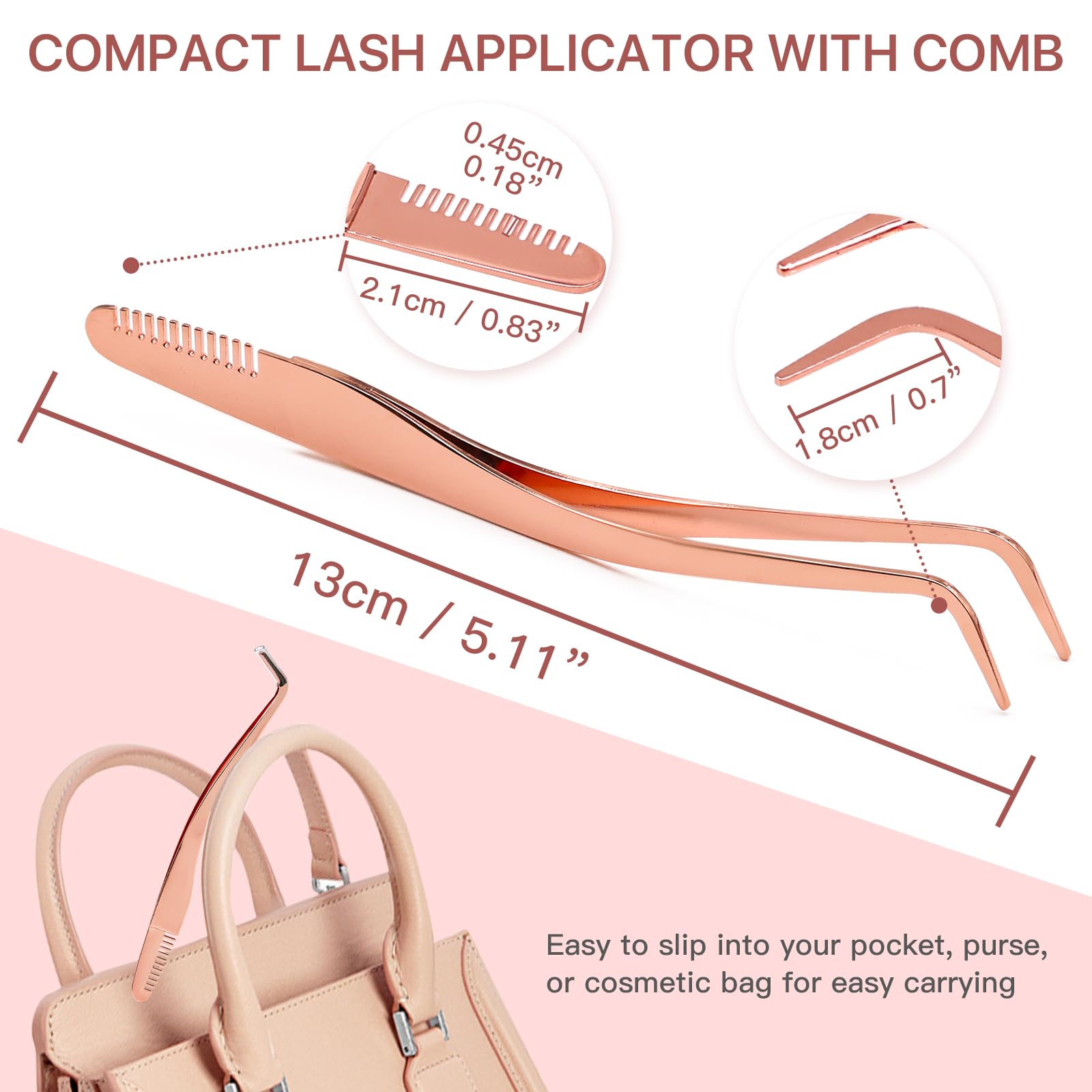 Vznffur Lash Applicator Tool with Comb, Curved Eyelash Tweezers for Precision Placement and Application, Stainless Steel Lash Tool for DIY Eyelash Extensions, Individual Clusters