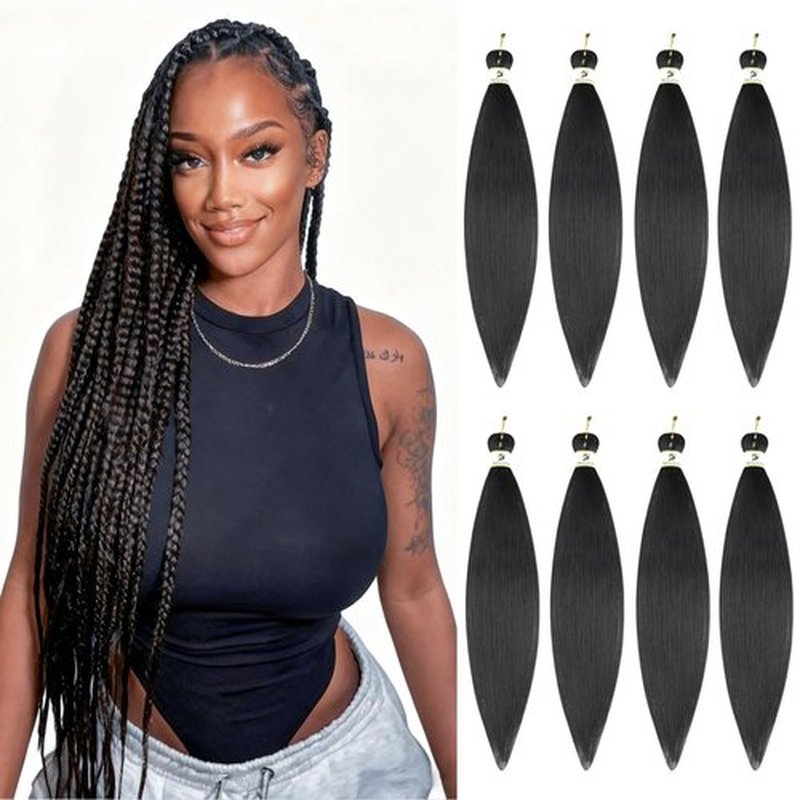 Braiding Hair Pre Stretched, 24inch 8 Pack Black Pre Stretched Braiding Hair for Women, Yaki Straight Texture Professional for Boho Twist Crochet Braids Hair (1B, 24Inch (Pack of 8))