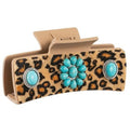 Mixcbe Western Turquoise Hair Clip with Leopard Pattern, Cowgirl Brown Square Hair Clip, 4.1 inch, Large Western Cowgirl Stuff Gift for Women Girls