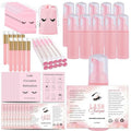 60PCS Lash Shampoo Bottles and Brushes Set, 10pcs Foam Pump Dispenser, Lash Cleaning Brush, Eyelash Extension Tube Brush, Instructions Cards, Bags, Lash Shampoo Stickers for Business Clients (B-pink)