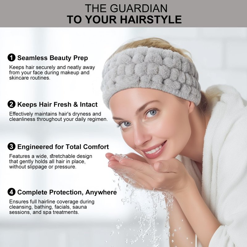 VBAEI 4 Pieces Spa Headband for Women Skincare Headband Makeup Headbands for Washing Face Spa Shower Gifts(Milky-White, Grey, Khaki, Dark Grey)