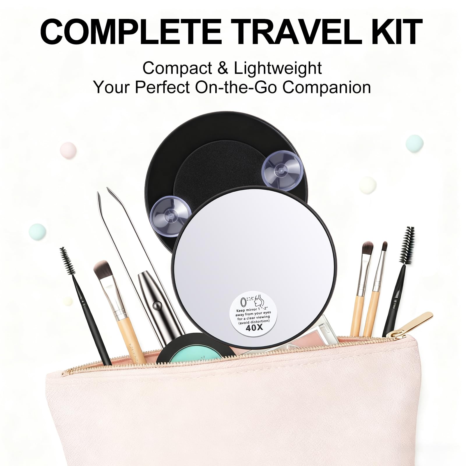 Ceoighe LED Lighted Tweezers & 40X Magnifying Mirror with Suction Cup Set, 2 in 1 Hands-Free Makeup Mirror with Light and Precision Light Up Tweezers