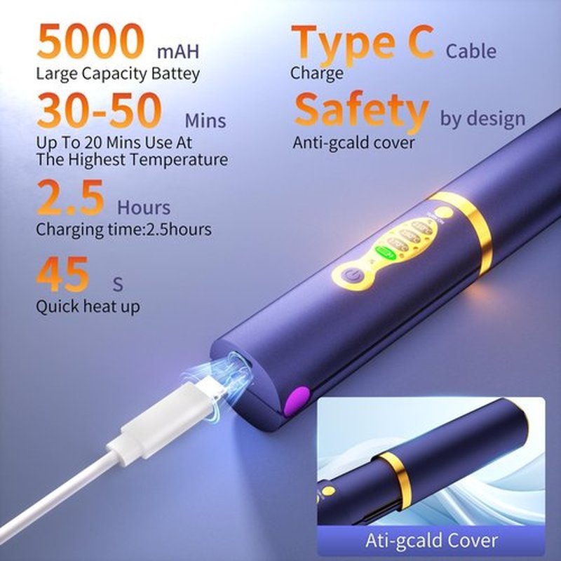 OBEST Cordless Hair Straighteners Curler 2 in 1, Fast Heating Titanium Flat Plates, 5000mAh Rechargeable Flat Iron with USB-C Charging, Portable Travel Styling Tool for Women