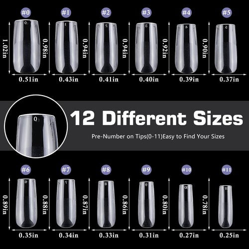 Lifextol 600pc Medium Square Nail Tips Fake Nails Press on Nails Clear Nail Tip Full Cover False Nails Artificial Fingernail, 12 Size Soft Gel Nail Tips Square for Acrylic Nail Gel Nail Extensions