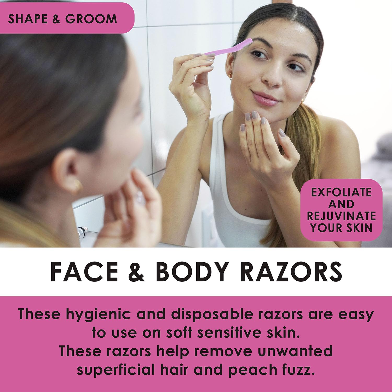 6pc Pink Dermaplaning Razor Set - Easy Grip Disposable Face & Body Razors