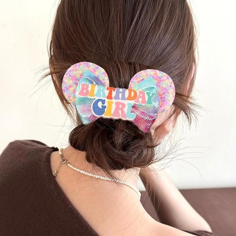 Mouse ear scrunchies with glitter sequin ears for women girls, princess hair accessories for women, mini mouse ears bows hair bows for women girls (birthday pink)
