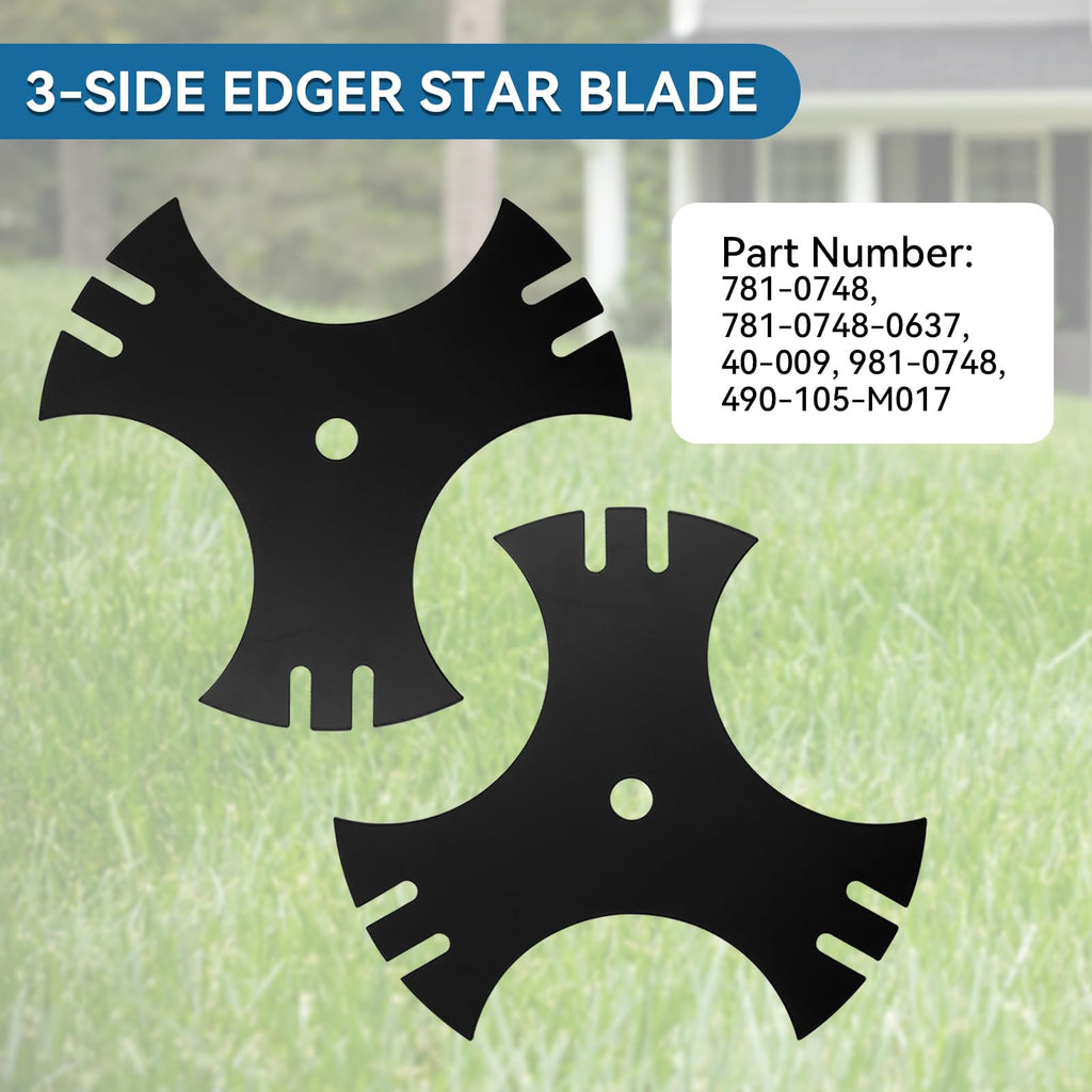 Bularie Edger Blade 781-0748 781-0748-0637 for Craftsman Troy-Bilt MTD Lawn Edger - 3-Side 9" Tri-Star Trencher Blade for B&S Sears McLane Gas Edger, Replace 40-009 490-105-M017 981-0748 - 2 Pack