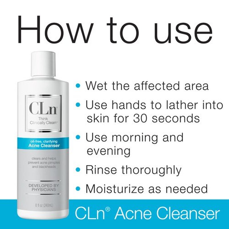 CLn® Acne Cleanser-The Only Cleanser with 0.5% Salicylic Acid Preserved with Sodium Hypochlorite for Clarifying Skin from Blackheads & Breakouts, Oil-Free & Fragrance-Free, 8 fl oz