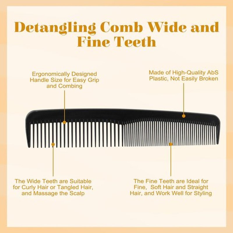 30 Pack Disposable Hair Combs in Bulk - 6.9 Inch, Individually Wrapped, with Wide and Fine Teeth for Detangling Wet & Dry Hair for Women, Men, Travel, Hotel, Barber, Donation Supplies (Black)