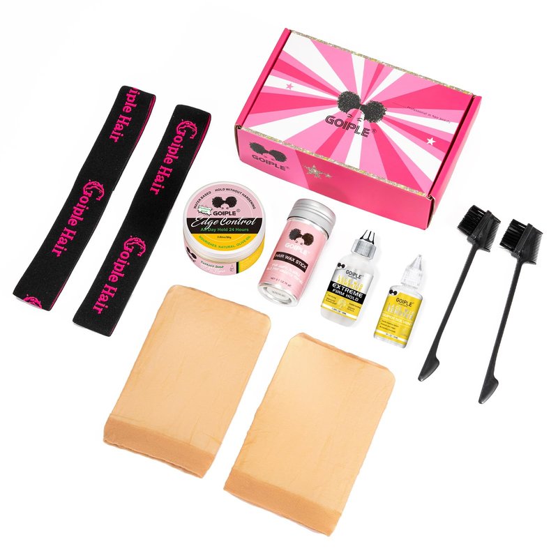 Wig Glue for Lace Front Wigs Lace Glue for Wig, Strong Hold Lace Glue for Lace Front Wig Lace Adhesive Hair Replacement with Remover, Wig Band, Hair Wax Stick, Edge Control Wig Installation Kit(10pcs)