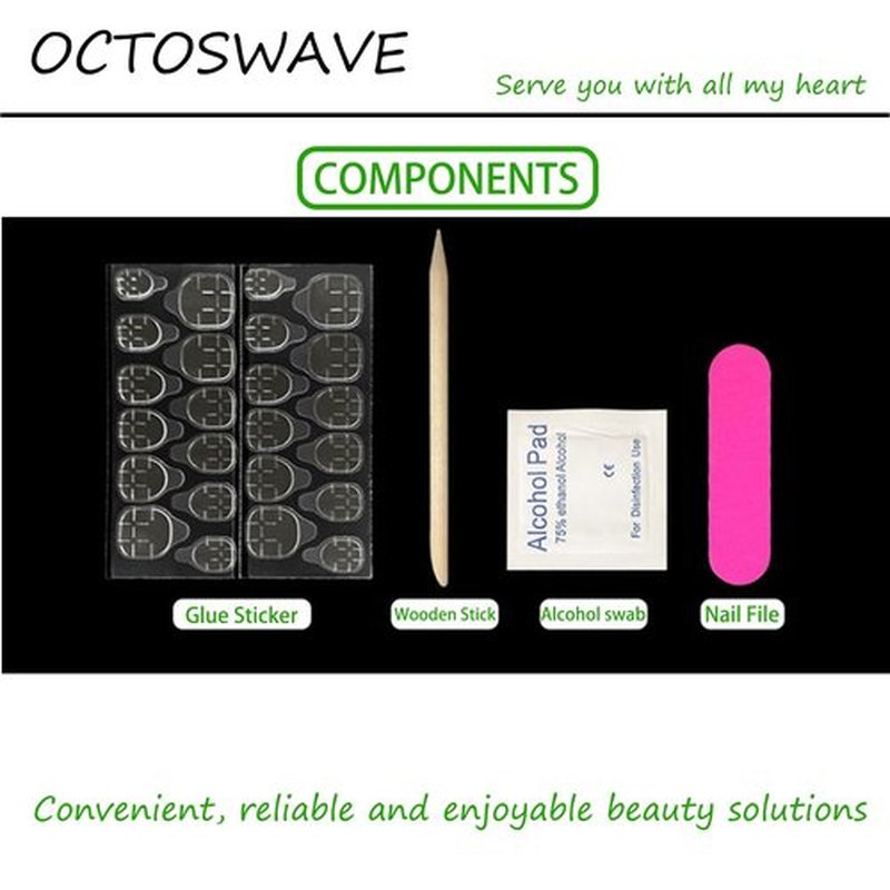 OCTOSWAVE French Press on Nails Long Square Fake Nails Pink Artificial Nail with 3D Flowers Charm Stick on Nail for Women 24pcs