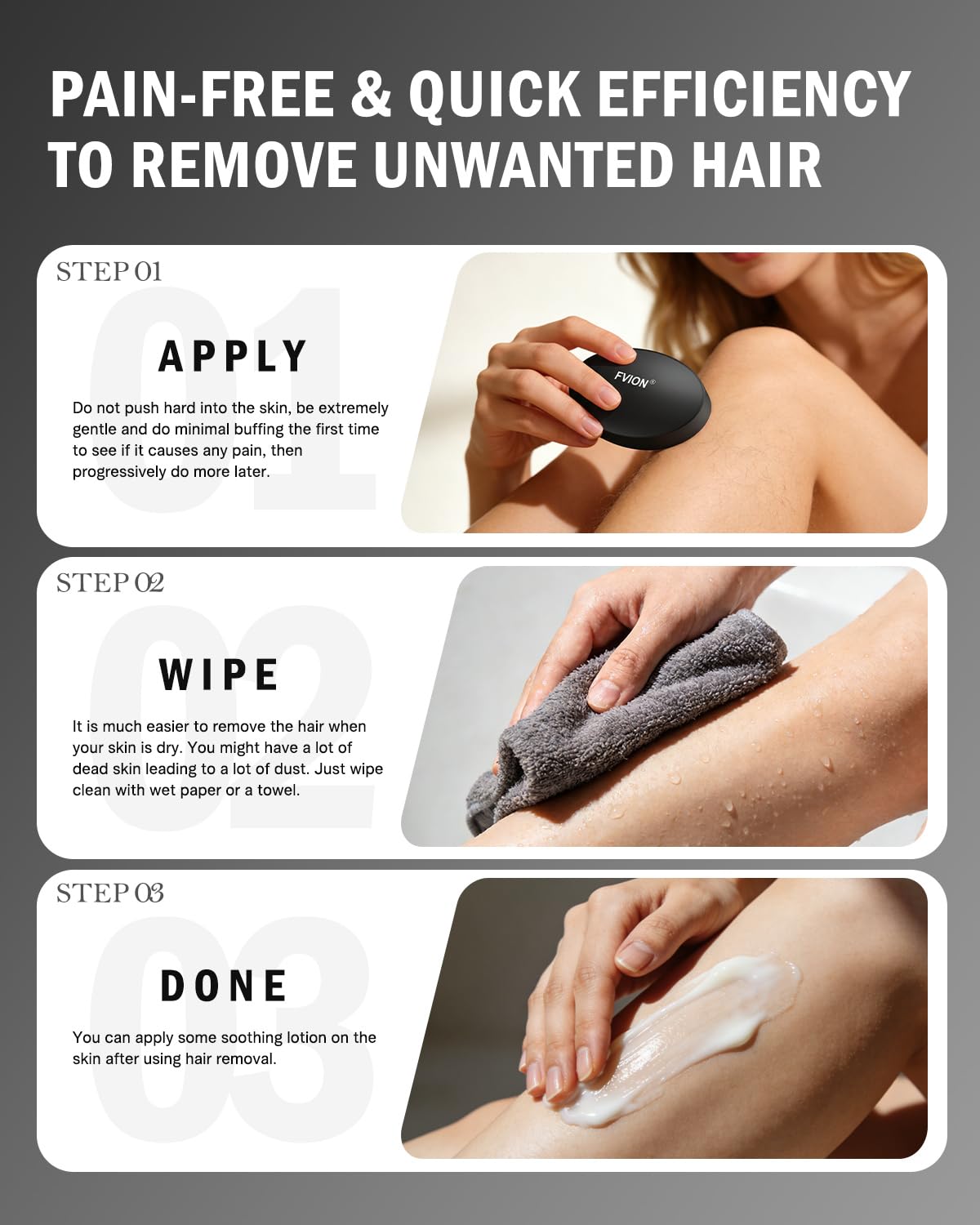 FVION Painless Crystal Hair Remover, Fine Grit Nano Hair Eraser, Glass Body Hair Shaver for Smooth Skin, Effortless Hair Removal Tool (Black)