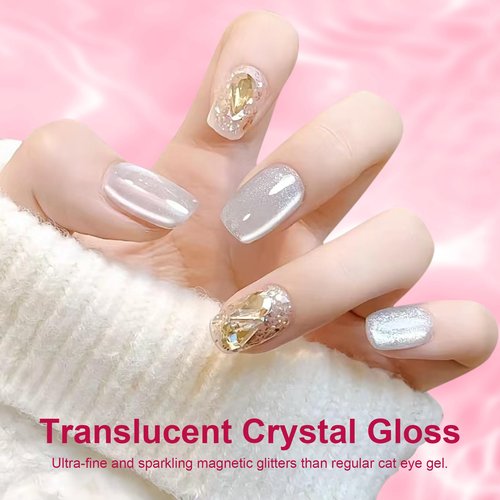 REDHSHUI Cat Eye Gel Nail Polish Set 6 Pcs Magnetic Sparkle Diamond Glitter Nude Pink Light Purple Red Silver Sheer Pink Velvet Ice Jelly Gel Polish with Magnet Stick UV LED Curing Requires Soak Off