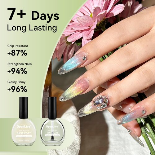 OpenLive Nail Polish Set - Quick Dry Base & Top Coat | 16.5ml High-Gloss Finish for DIY Nail Art
