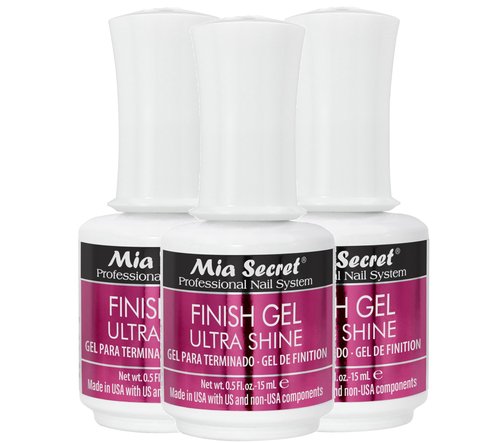 Mia Secret Finish gel top coat for gel or acrylic nails (3-PIECE PACK) - No wipe clear nail polish - High gloss top coat for artificial nails (3-Piece Pack)