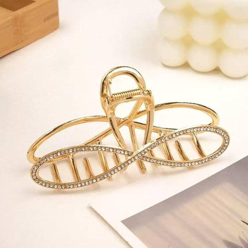 2-Pack Rhinestones Hair Claw Clip for Women, Large Rhinestone and Silver Hair Claw Clips for Wedding Grils Gold Fancy Bow Shaped Claw Clip