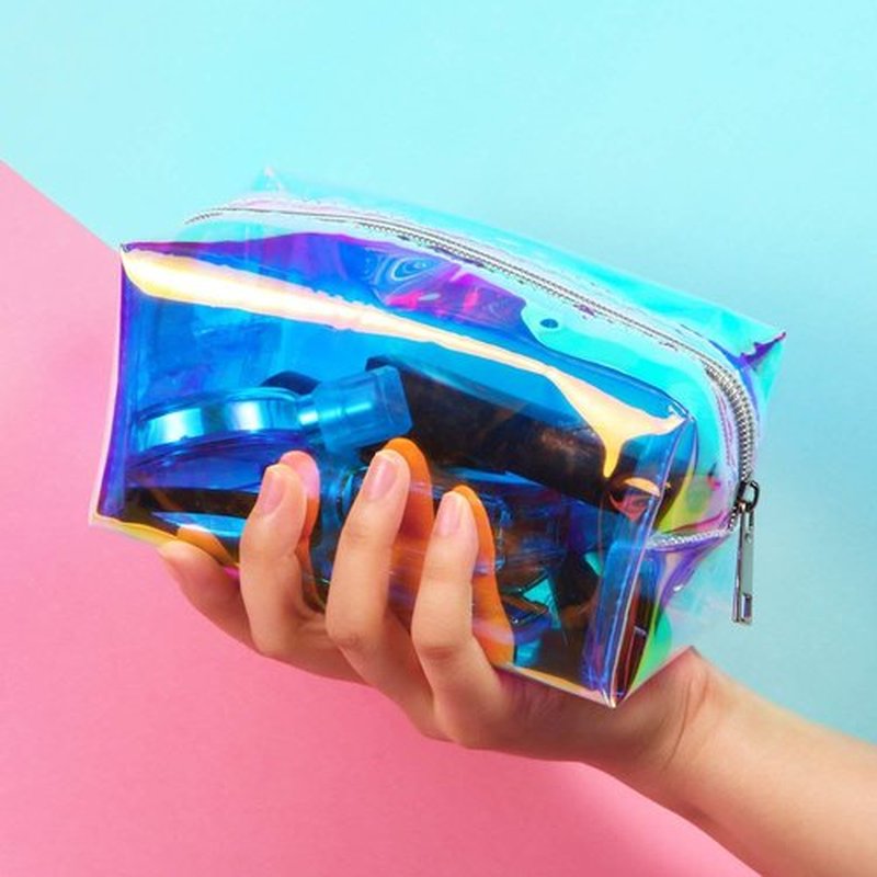 Boao Holographic Makeup Bag Set - Clear Iridescent Travel Cosmetic Pouches | Zippered Toiletry Organizers