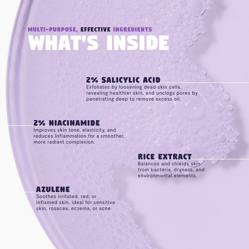 Zen Dew Violet Aura - 2% BHA Exfoliating Toner with Salicylic Acid for Sensitive Skin. Gentle, Hydrating Formula. 2% Niacinamide, Rice Extract & Azulene. Glass Skin, Smoother Texture & Barrier Support