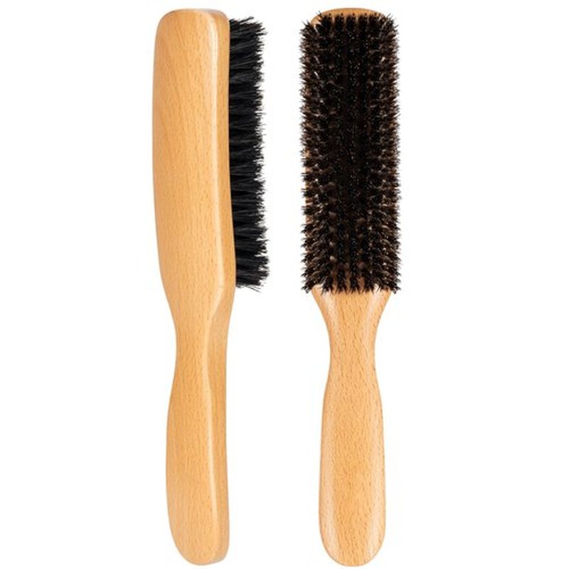 STYLEMATE Slick Back Hair Brush for Women Men, Natural Soft Boar Bristle Hair Brush for Thin & Fine Hair, Medium Hardness Smoothing Hairbrush for Polishing, Deepening & Styling