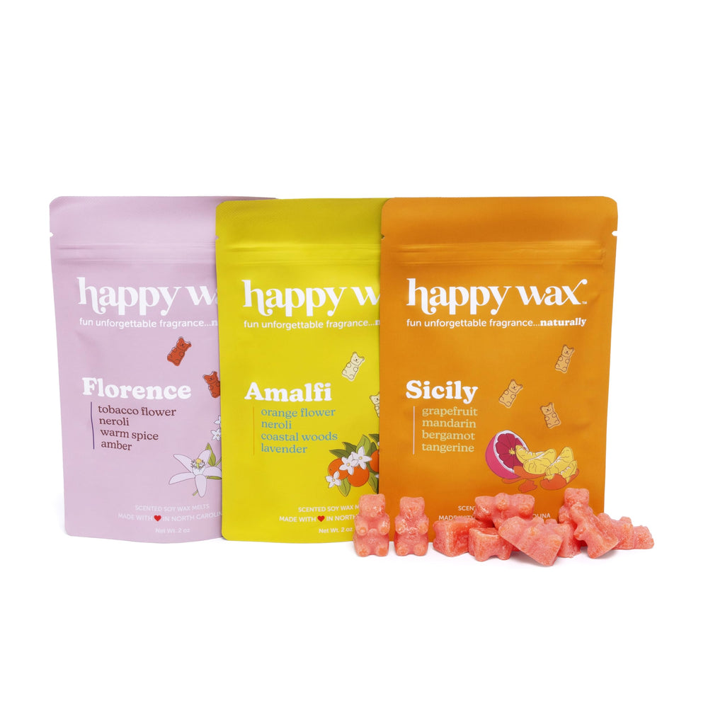 Happy Wax Italy Collection: Natural, Non-Toxic Scented Soy Wax Melts – Total 6oz Variety Pack: Florence, Amalfi, Sicily