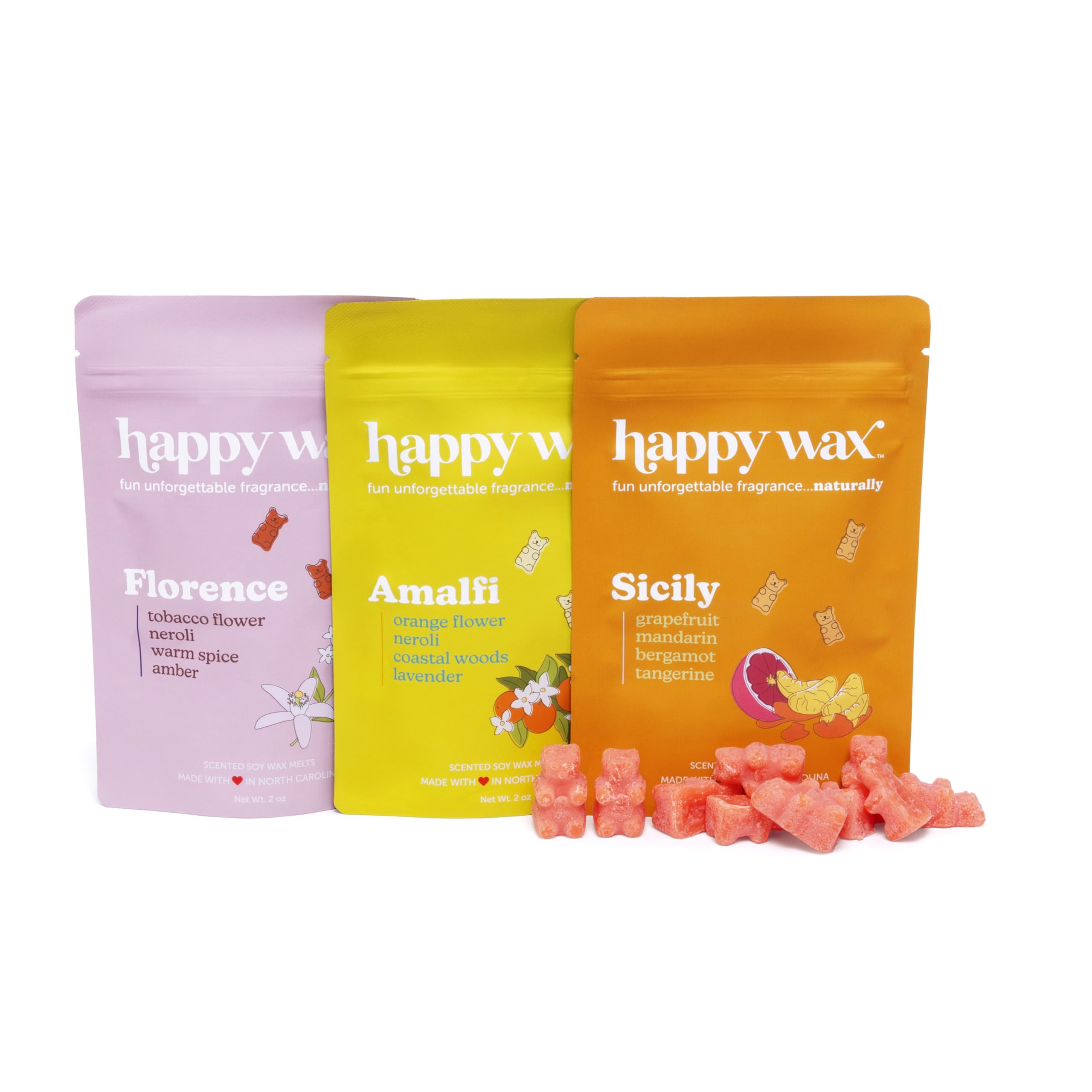 Happy Wax Italy Collection: Natural, Non-Toxic Scented Soy Wax Melts – Total 6oz Variety Pack: Florence, Amalfi, Sicily