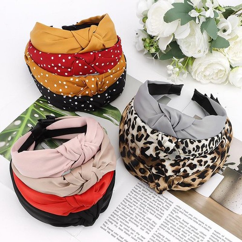 AOPRIE Top Knot Headbands for Women & Girls - Solid Color Turban Wide Headbands, 12 Pack (Red, Black, Yellow, Pink, Gray Dot)