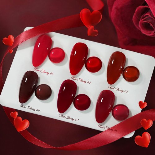Born Pretty Red Gel Nail Polish Fall Winter 6 Colors Dark Red Burgundy Blood Cherry Wine Red Gel Nail Polish Soak Off Gel Polish Nail Art Design Manicure Salon DIY Home 7ml