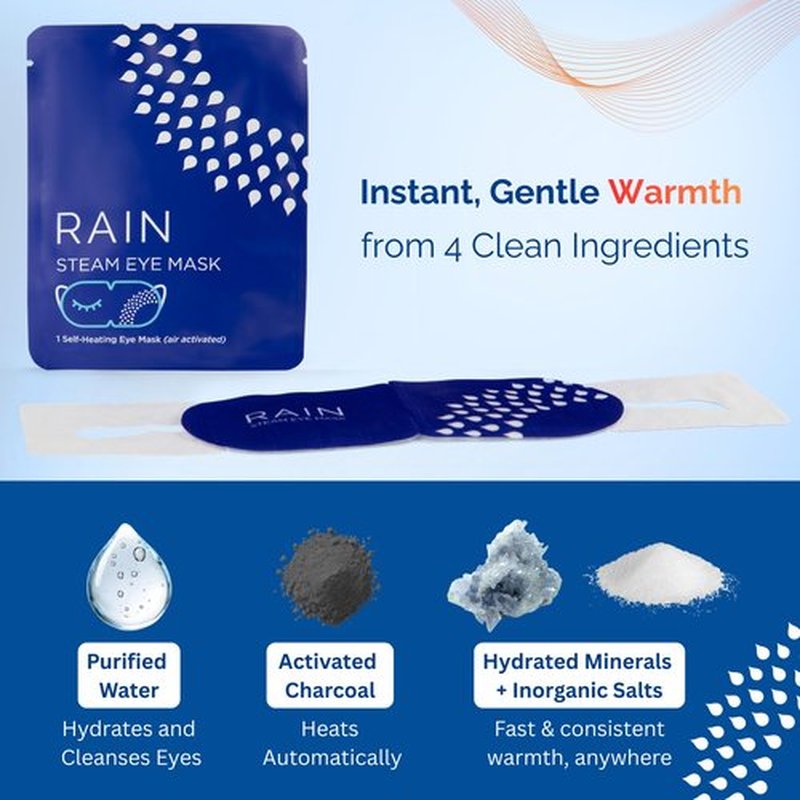 Rain Self Heating Steam Eye Mask for Dry Eyes - Warming Eye Compress with Moist Heat Therapy - Disposable Hot Compress Relief for Stye Treatment, Eye Fatigue & Dry Eye Relief (20 Masks)