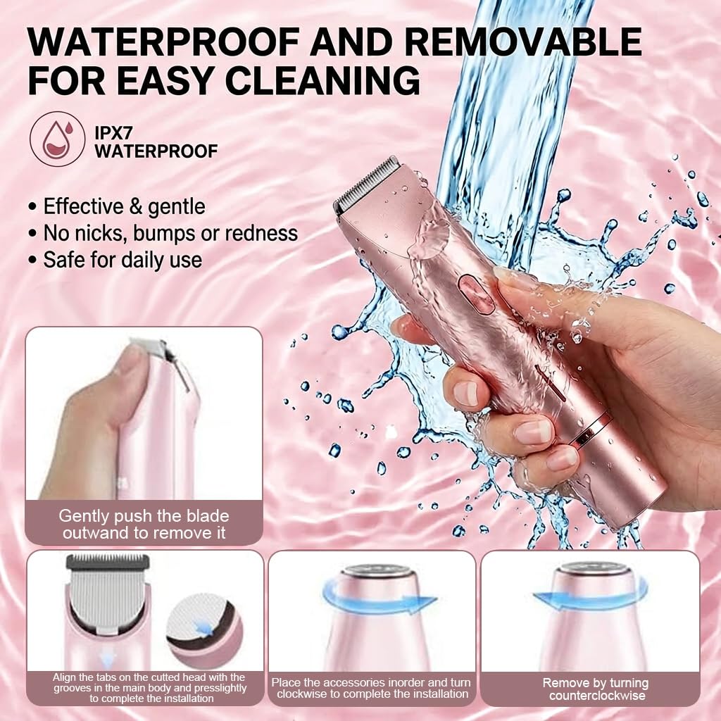 Bikini Trimmer for Women-2 in 1 Dual Head Bikini Shaver & Body Shaver,IPX7 Cordless & Waterproof Electric Shaver Wet & Dry Use,Painless Hair Removal,Ceramic Blade,Ultra Low Silent (Blue)