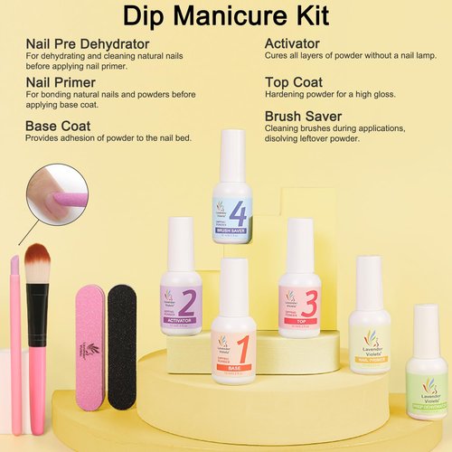 Lavender Violets 94Pcs Dip Powder Nail Kit Starter, 30 Neon Colors Red Purple Green Orange Yellow with Dipping Powder Liquid Set and Nail Art Tool for Colorful DIY Manicure B703
