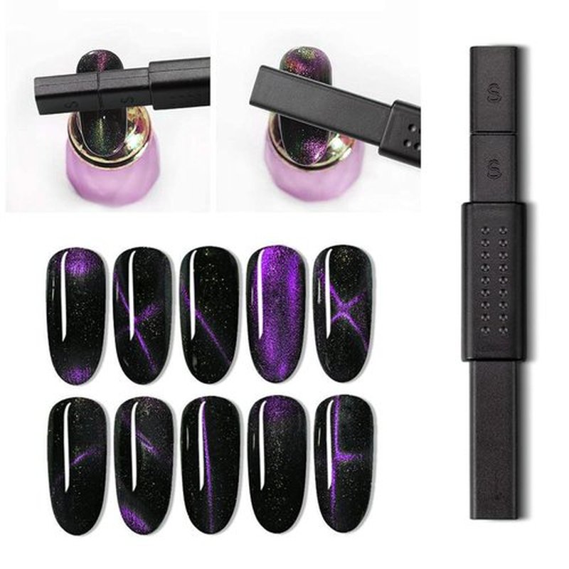 SILPECWEE 10Pcs Cat Eye Magnet for Nails Gel Nail Polish Magnet Wand Strong Magnetic Nail Polish Double-Headed Magnets Sticks Cat Eye Nail Design Tools Nail Art Accessories