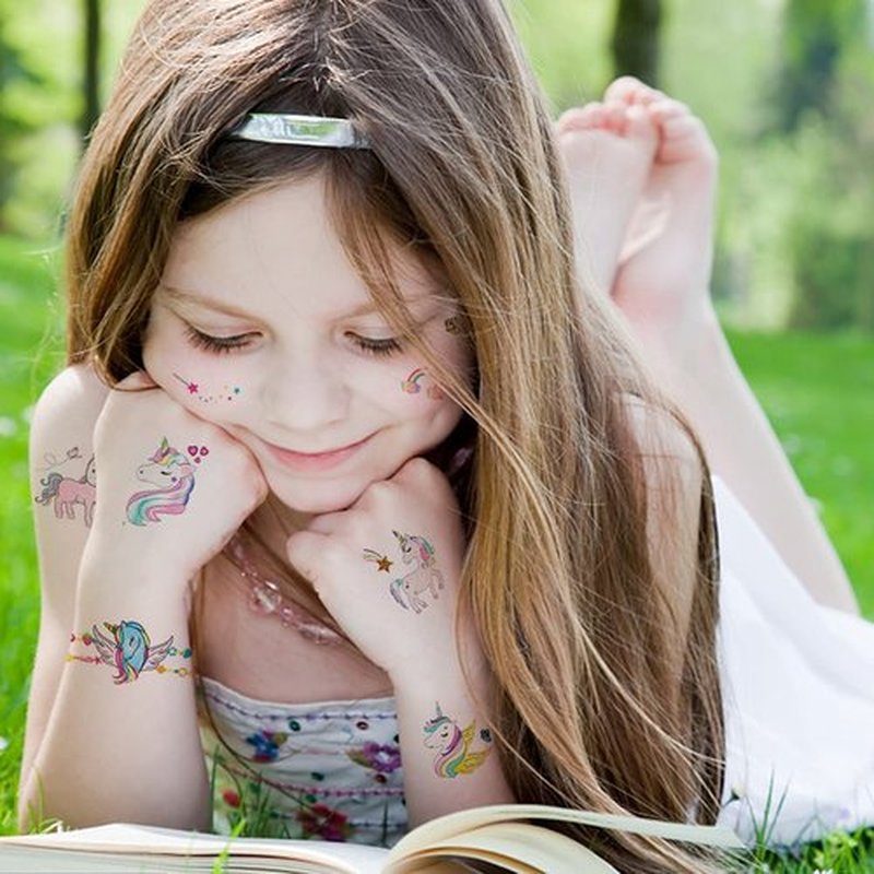 Fanoshon Glitter Temporary Tattoos for Kids Girls Birthday Party Favors Supplies, 12 Sheets Rainbow Children Face Decoration Stickers Easter Holiday Gift Halloween Goodie Bag Stuffers