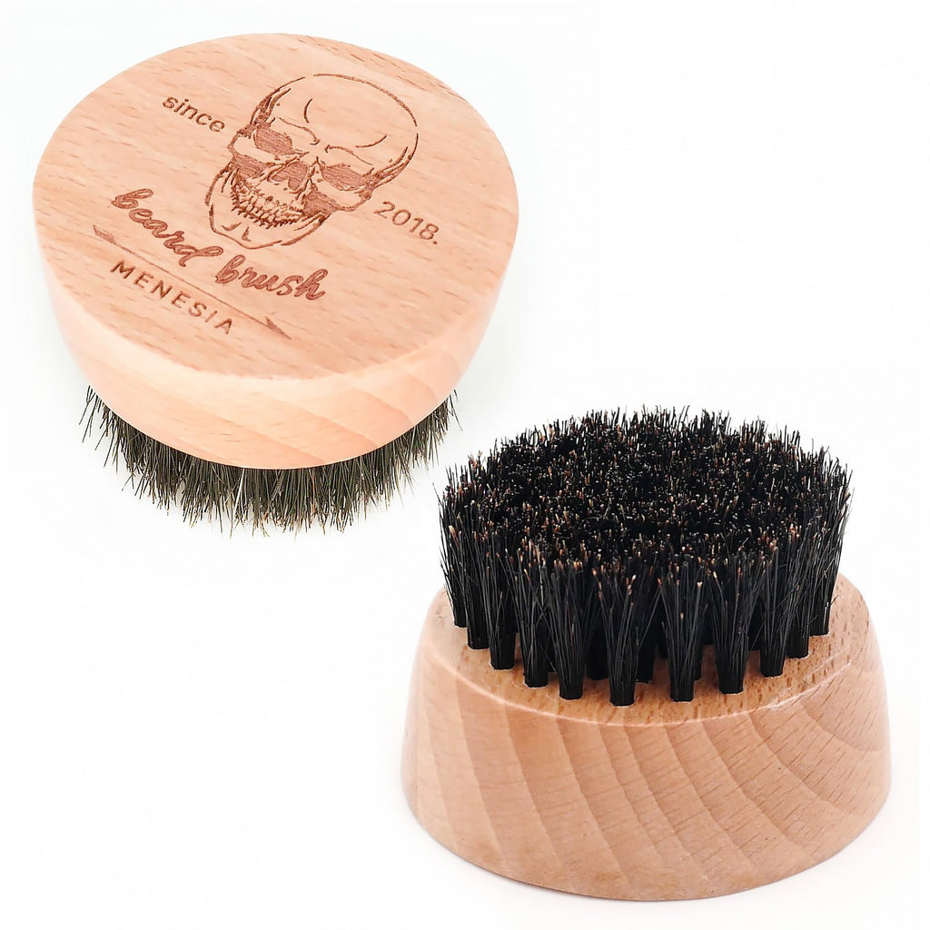 Menesia Small Round Beard Brush, Boar Bristle Wooden Brush for Travel